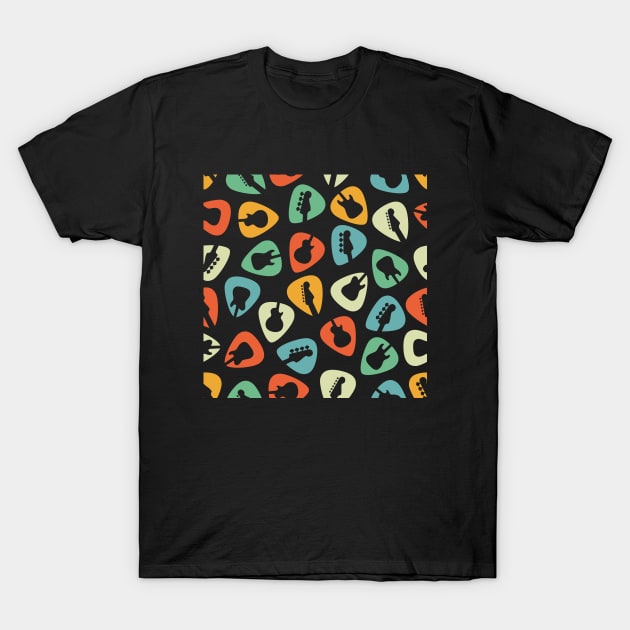 Guitar Pick Seamless Pattern Guitar Silhouette Retro Theme T-Shirt by nightsworthy